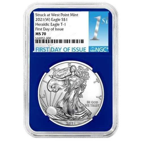 2021年 (W) $1 1オンス T-1 アメリカンシルバーイーグル NGC MS70 FDI ファーストラベル ブルーコア