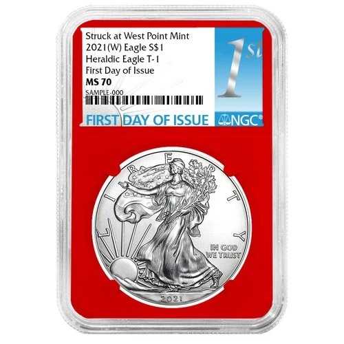 2021年 (W) $1 1オンス T-1 アメリカンシルバーイーグル NGC MS70 FDI ファーストラベル レッドコア