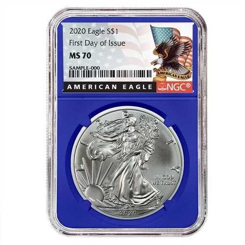 2020年 1ドル アメリカン シルバー イーグル NGC MS70 FDI ブラックラベル ブルーコア