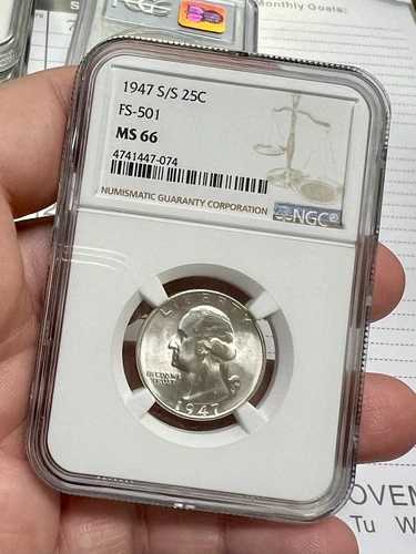 1947年春夏 25セント ワシントン銀貨 NGC MS66 FS-501