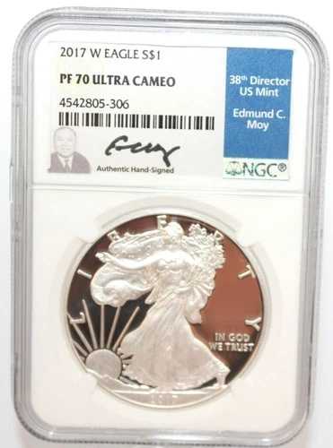 2017-W NGC エドマンド・C・モイ サイン入り PF 70 ウルトラカメオ 1ドル シルバーイーグル [033WEJ]