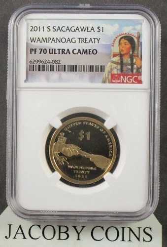 2011 S サカガウィア $1 NGC PF70 - ワンパノアグ条約ポートレート ラベル