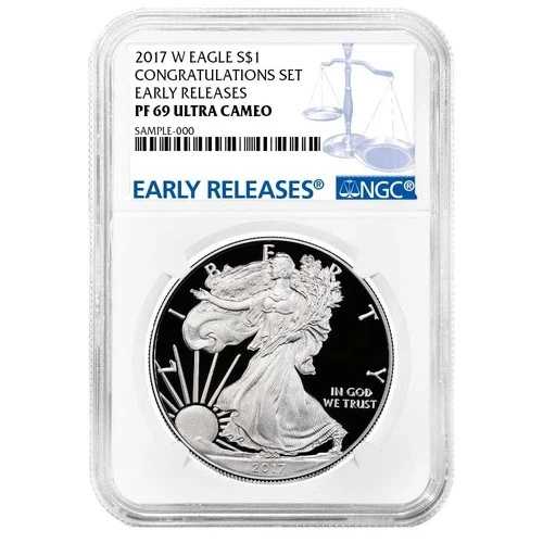 2017-S $1 1オンス プルーフ アメリカン シルバー イーグル コングラチュレーション セット NGC PF69UC ブルー