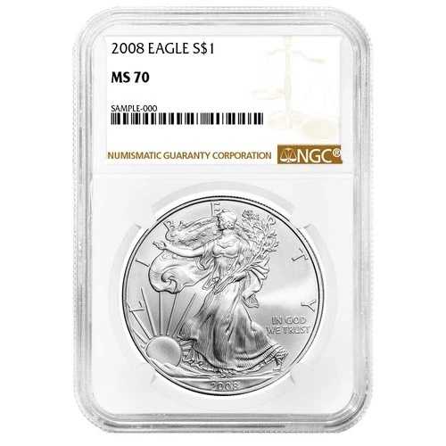 2008年 1ドル 1オンス アメリカンシルバーイーグル NGC MS70 ブラウンラベル