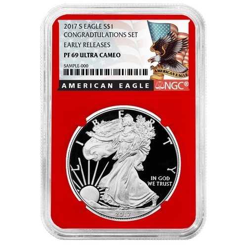 2017-S $1 1オンス プルーフ アメリカン シルバー イーグル コングラチュレーション セット NGC PF69UC ブラック