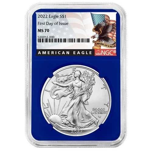 2022年 1ドル 1オンス アメリカンシルバーイーグル NGC MS70 FDI ブラックラベル ブルーコア
