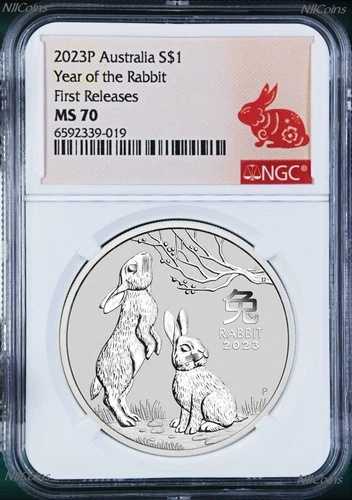 2023年 オーストラリア 9999 地金銀 卯年 NGC MS70 1オンス 1ドルコイン