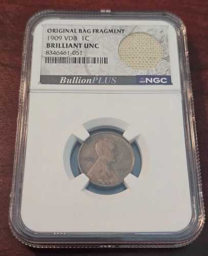 1909年 VDB リンカーン・セント 1セント NGC ブリリアント アンサーキュレート RB、オリジナルバッグの破片