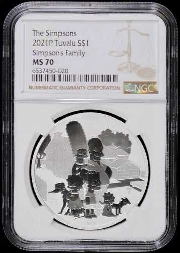 2021年 P ツバル 1オンス シルバー 1ドル ザ・シンプソンズ・ファミリー NGC MS 70 (BU 未流通 Unc)