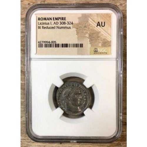 ローマ帝国 リシニウス1世、西暦308-324年 NGC AU ***Rev Tye's Stache*** #4005110