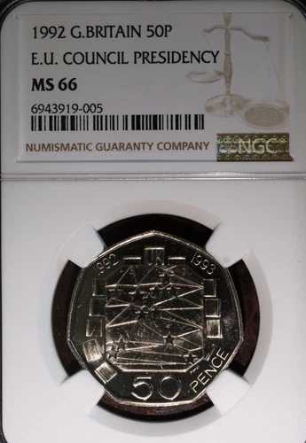 1992 NGC MS 66 デュアルデート EU理事会議長 50ペンス