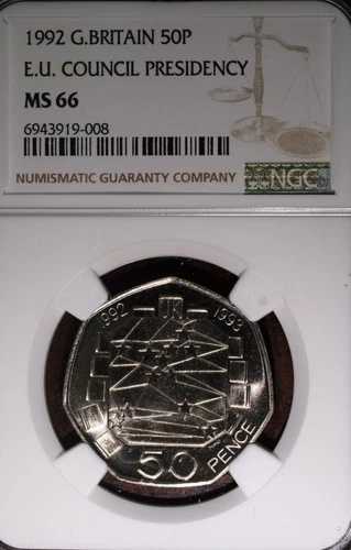 1992 NGC MS 66 デュアルデート EU理事会議長 50ペンス