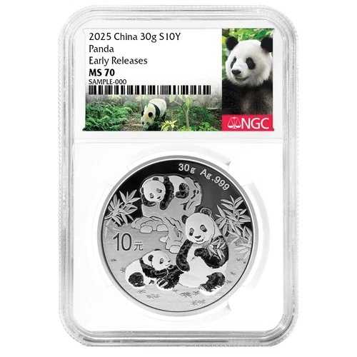 2025 10 元銀 中国パンダ NGC MS70 ER パンダラベル