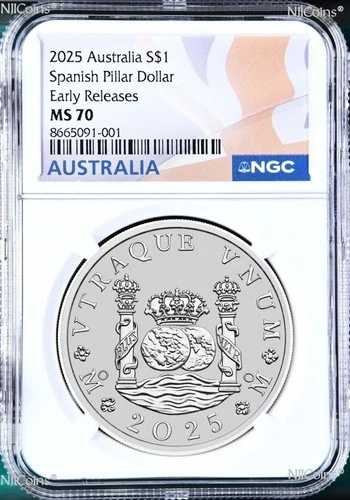 2025年 ピラー 1オンス シルバー NGC MS70 1ドルコイン オーストラリア建国225周年記念 E