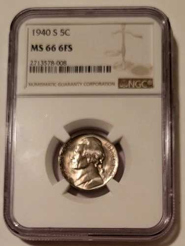 1940 S ジェファーソン ニッケル MS66 6FS NGC 48,840円