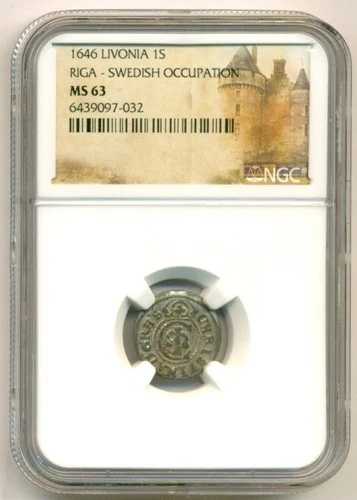 リヴォニア(ラトビア)スウェーデン占領 1646年 ソリダス銀貨 リガ造幣局 MS63 NGC