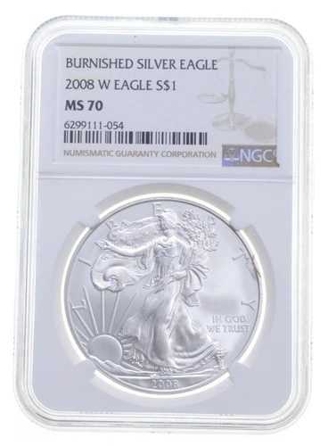 2008年 W バーニッシュド シルバー イーグル NGC MS70 クラシック ブラウンラベル