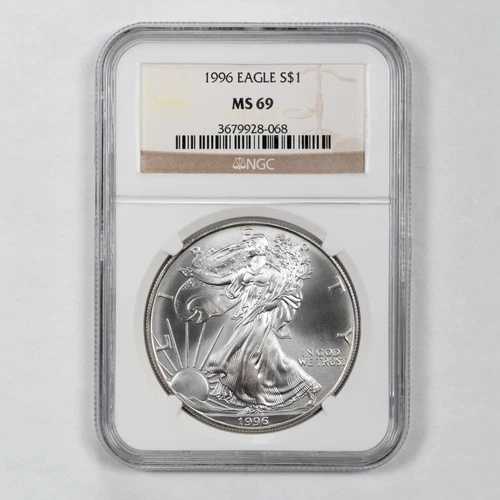 1996年 シルバーイーグル地金 NGC MS 69 - 1トロイオンス シルバー