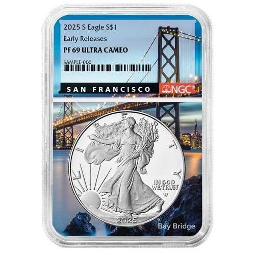 2025-S プルーフ $1 アメリカン シルバー イーグル NGC PF69UC ER サンフランシスコ コア