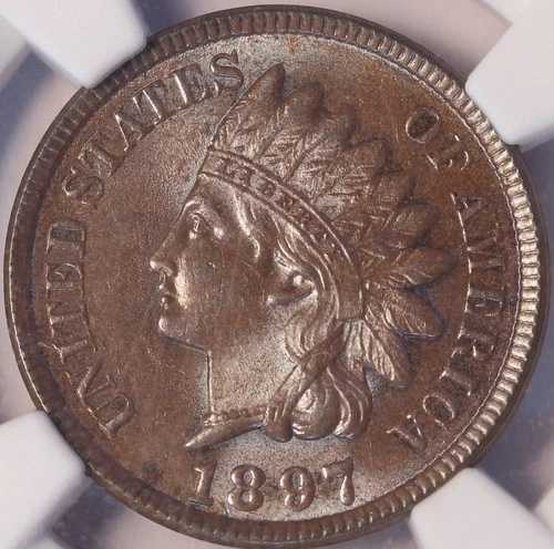 1897 年インディアン セント、NGC MS64BN、非常に優れた BU、光沢のある美しい茶色、日付が不明瞭です。