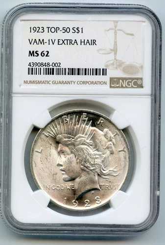 ?? 1923年ピース銀貨 NGC MS-62、VAM-1V エクストラヘアー、トップ50、R6