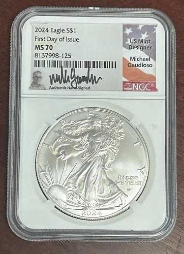 2024年 アメリカン シルバー イーグル NGC MS-70 FDOI マイケル・グアディオーソ サイン入り 送料無料