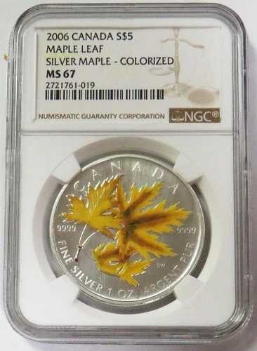 2006年 カナダ 5ドル シルバー メープルリーフ カラーライズ 1オンス NGC MS 67