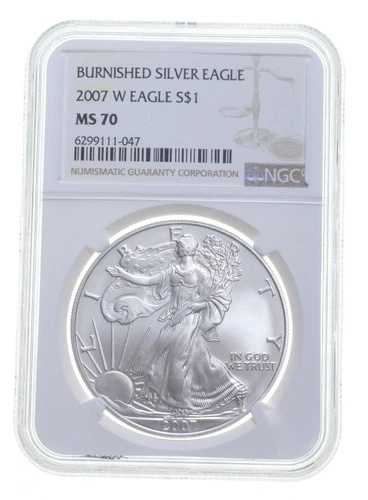 2007年 W バーニッシュド シルバー イーグル NGC MS70 クラシック ブラウン ラベル