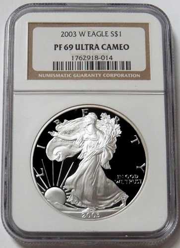2003年 W プルーフ アメリカン シルバー イーグル 1ドル コイン 1オンス NGC PF 69 UC 48,840円