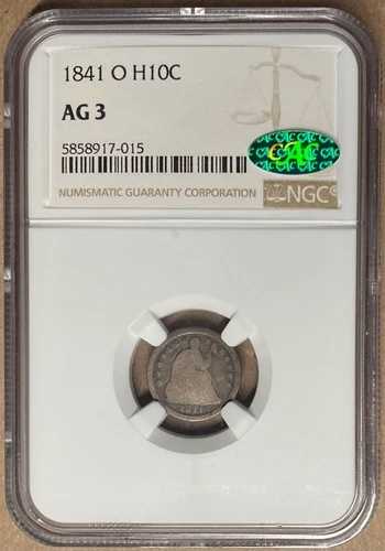 1841-O NGC & CAC AG3 自由の女神像半ダイム H10c - ニューオーリンズ造幣局
