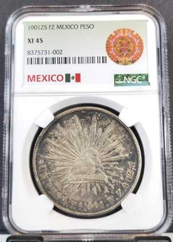 1901 Zs FZ メキシコ シルバー 1ペソ キャップアンドレイズ NGC XF 45 素晴らしいコイン