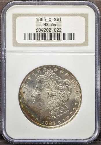 1883-O モルガン銀貨 NGC MS64 レインボークレセントトーン