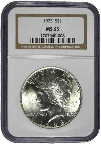 1923年 NGC MS65 ピースシルバードル（旧ホルダー入り）