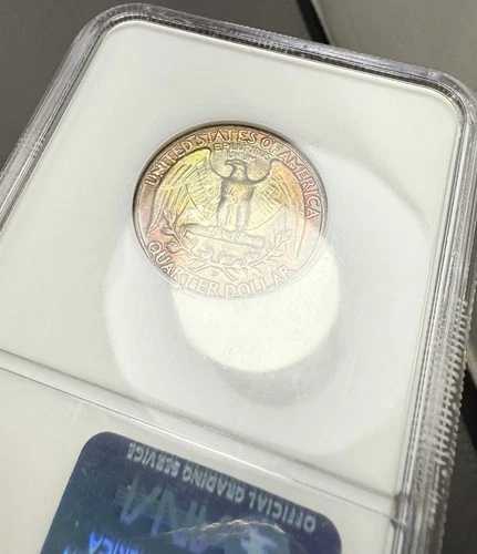 1957-D ワシントン クォーター 25セント - NGC MS67 - 裏面はレインボートーン