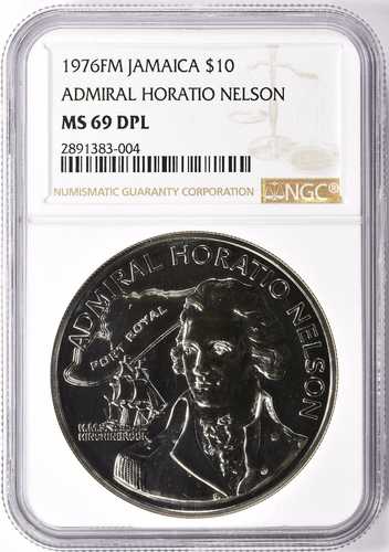 ジャマイカ 1976-FM $10 アドミラル ホレーショ ネルソン KM-71 NGC MS-69 DPL - 1 点中トップ POP!