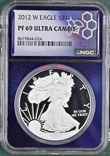 2012-W アメリカンイーグル銀貨 カメオプルーフ、PF-69 ウルトラカメオ