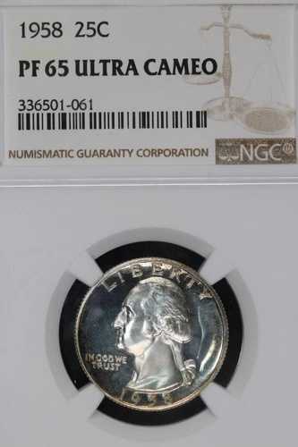 1958年 プルーフ ワシントン シルバー クォーター NGC PF65UCAM *ダブルJコイン* 1700-84