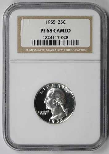 1955年ワシントンクォーターシルバー25セントプルーフPF68カメオNGC