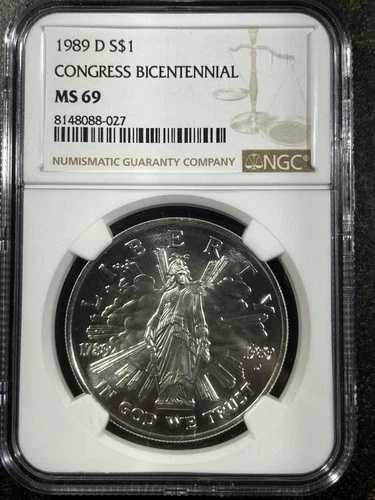 1989-D 1ドル 議会200周年記念銀貨 NGC MS69 90%銀