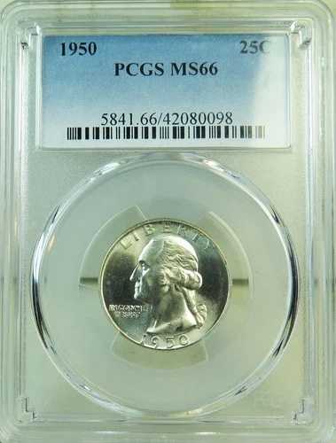 :1950-P S25C ワシントン クォーター ほぼ良好 PCGS BU MS 66 DDR FS-801 VSS レア R3