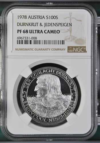 1978 オーストリア 100 シリング シュラハト フォン デュルンクルト銀貨 - NGC PF 68 UC