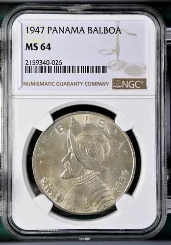 1947年 パナマ バルボア銀貨 KM# 13 NGC MS 64
