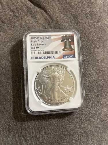 2025年 (P) アメリカンシルバーイーグル（イーグル・プリヴィ付き）NGC MS70 アーリーリリース