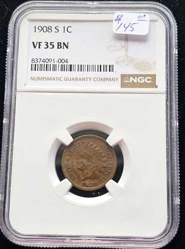 1908-S インディアンヘッド セント 1C NGC VF-35-キーデート!