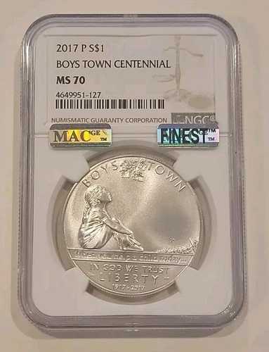 2017 P ボーイズタウン シルバーダラー NGC MS70 MAC ファイネスト