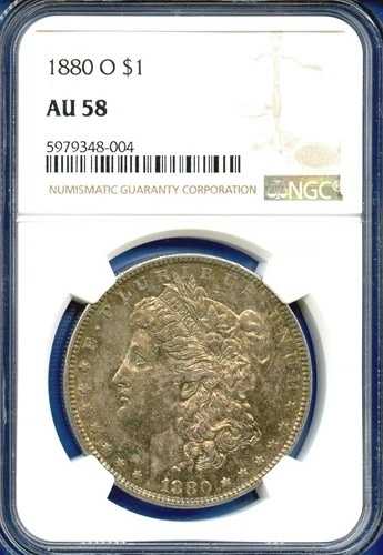 1880 O NGC AU58 モーガン シルバー ダラー $1 米国造幣局 希少キー デート コイン 素晴らしい色!