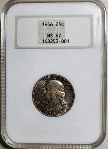 1956年 NGC MS 67 ワシントン クォーター ミント ステートトーン「オールド ファッティ NGC ホルダー」(M216)