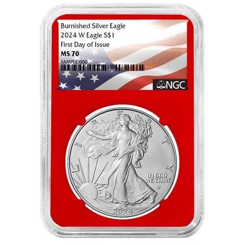 2024-W $1 1オンス バーニッシュド アメリカン シルバー イーグル NGC MS70 FDI フラッグラベル レッドコア