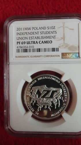 2011年 ポーランド 10ズウォティ 独立学生組合設立 NGC PF69 カメオ