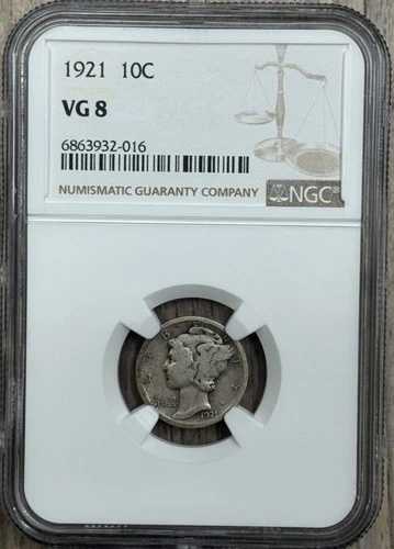 1921年 P マーキュリー ダイム 10セント NGC VG 8、「セミキー日付コイン」